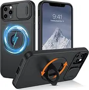 DOMAVER for iPhone 11 Pro Case with Magnetic Rotatable Kickstand & Slide Camera Cover, [Compatible with MagSafe], Heavy Duty Shockproof Case for iPhone 11 Pro, Black