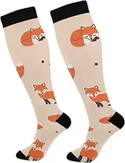 [ODAWA] Fox Pattern Knee High Socks Light Compression Socks for Men Support for Nurses, Running, Athletic