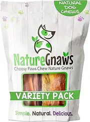 100% Natural Beef Dog Chews - Small Variety Pack - (3) Jr Bully Sticks (3) Braided Bullys (3) Jerky Springs & (3) Tendons (12 Total Pieces) - Oven-Baked Grass-Fed Free-Range Treats