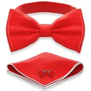 Men's Bow Ties with Handkerchief & Cufflinks Pre-Tied L - (adults) 21 Red