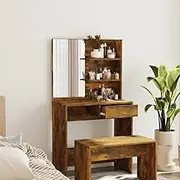 Dressing Table with Mirror Smoked Oak 74.5x40x141 cm,Modern Vanity Table with Ample Storage Space and Utility Mirror Dressing Tables