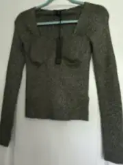 House of Harlow 1960 Women's Sparkle Sweater Top Long Sleeve S Moss Green $98