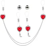 CZ Heart Moon Tassel Chain Drop Dangle Nipple Rings Set for Women Crystal Love Heart Shaped Non Piercing Nipple Noose Fake Nipple Adjustable Body Chains Non Pierced Body Jewelry for Women
