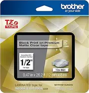 Brother P-Touch TZe-M31 Black Print on Premium Matte Clear Laminated Tape 12mm (0.47”) Wide x 8m (26.2’) Long