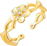 [NUJIFFY] Rings for Women, 18K Gold Plated 925 Sterling Silver Flower Rings, Adjustable Promise Twist Open Ring with Crystal for Women Men Couple Girl Teen Wedding Engagement, Gemstone, Zircon
