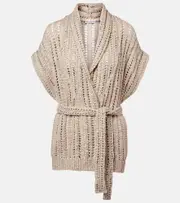 [Brunello Cucinelli] Brunello Cucinelli Dazzling silk and linen-blend wrap cardigan AU 6 beige