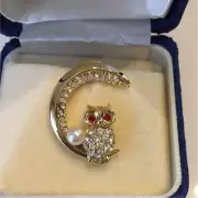 mikimoto pearl brooch Crescent moon owl No engraving & material notation