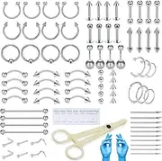 [Orglace] 88PCS Piercing Kit for all Body Piercings with Piercing Tools for Eyebrow Nose Ear Septum Belly Button Lip Tongue Cartilage and More with 12G 14G 16G 18G 20G Piercing Needles, Small, Stainless Steel