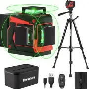 Laser Level with Tripod, 3x360° Green Line Laser Tool with Self-Leveling & Manue
