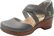 [Alegria by PG Lite] Alegria Womens Savina Leather Wedge - Stylish and Versatile Mary Jane for Endless Support - Enhanced Arch Slip Resistant Platform Ankle Cross Strap Heel for Professionals