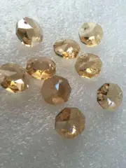 100pcs Champagne 14mm Crystal Octagon Bead 2 Holes Pendant Chandelier Lamp Parts
