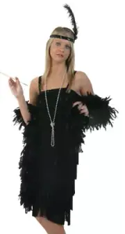 Women's Charleston Black Flapper Fringe Sequin 1920s Dress Costume SIZE M (NEW)