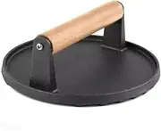 Burger Press Heavy Duty Cast Iron Smash Meat Steak Sandwich Bacon Hamburger Grill Press with Wood Handle for Barbecue Nonstick Pan (Round)