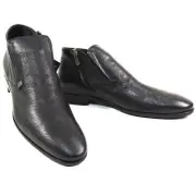 ERNESTO DOLANI MEN'S BLACK SOFT DEER LEATHER COMFORT WINTER ANKLE BOOTIE