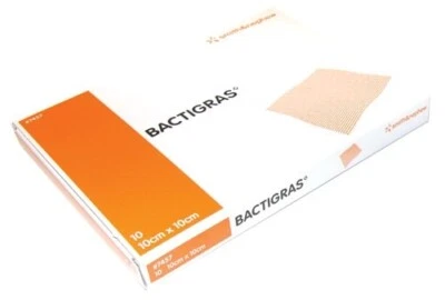 Bactigras Medicated Paraffin Gauze Dessings 10cm x 10cm 10 Pack Big Pack QLD STK