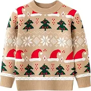 [Generic] Preemie Girl Jacket Toddler Boys Girls Christmas Cartoon Hat Prints Sweater Long Sleeve Warm Knitted Pullover Tops Winter Clothes for Girls