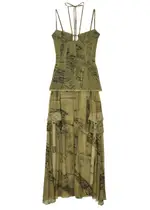 Blumarine Printed Stretch-denim and Chiffon Maxi Dress - Taupe - 44 (UK12 / M) 44 (UK12 / M)
