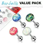 4 Pack of Surgical Steel Opal Glitter Barbell Tongue Bars Piercings