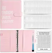 GIGAGO 100 Envelope Money Saving Challenge Notebook, Save 5050 Dollars, Leather 52 Week Income and Expense Tracker whit Cash Envelope for Budget Planne (Pink-W)