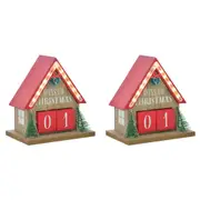 2x Gibson Gifts Xmas LED Count Down Wooden Calendar House Home Decor 20x19cm
