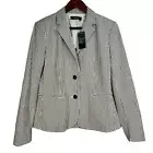 Lauren Ralph Lauren Sage Moss Womens Gray White Striped Jacket Blazer Size 8