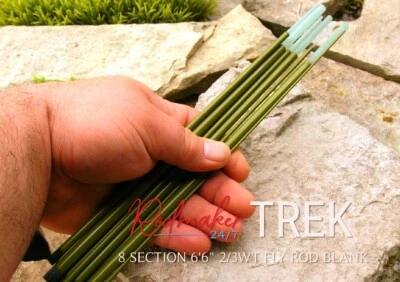 TRAVEL FLY ROD BLANK 8 SECTION - 6'6" 2/3WT 8PC GREEN S2 FIBERGLASS - FULL FLEX
