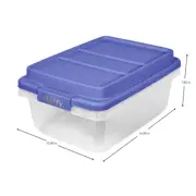 18 Qt Clear Storage Bin Blue Lid Plastic Container Box Stackable Organizer Tote