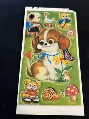 Vintage Puffy Googly Eyes DOG Puppy Animals Sticker Sheet - Rare & HTF
