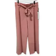 NWT Nicole Miller Size M Pull On Tie Waist Wide Leg Cropped Pants Salmon Pink