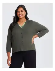 [Taking Shape] Ivy V-neck Natural Knit Cardigan Olive