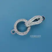 Sterling Silver CZ Crystal Hook & Eye Fold Over Clasp Connector 11.8x27mm #33266