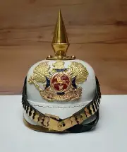 Halloween German Leather Pickelhaube White Helmet Imperial Prussian Preußen