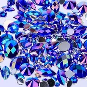Mix Sizes 300pcs Crystal Clear AB Nail Art Rhinestones DIY Non Hotfix Flatback Acrylic Nail Stones Gems for 3D Nails Art Decorations Dark Blue AB