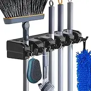 HYRIXDIRECT Broom Holder Wall Mount Broom Organizer Mop Holder Hanger Garden Tool Organizers Storage Rack Garage Laundry Room Organizations and Storage with Hooks Heavy Duty