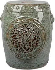 Ceramic Drum Table Decorative Garden stools, Decorative Ceramic Garden Stool, Glazed Hollow Lion's Head Shoe Changing Stool Drum Stool, Suitable for Outdoor Garden,(A)