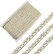 CABODYALS 18.29M White Braid Lace Trim Glitter Gold Wave Edging Woven Wheat Shape Twined Ribbon Gimp Webbing Vintage Polyester Thin Trimming for Sewing Making Clothing Accessories Decor Curtain Diy
