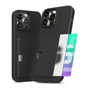 iPhone 16 Pro Slim & Tough Case Cover with Card Holder: Screen & Camera Guard, Drop Protection, Strong Build - Black
