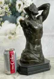 Bronze Modern Art Nude Man Bust Sculpture Marble Base Figurine Figure Decor Sale