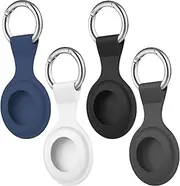 4 Pack TheaPro Airtag Case for Apple AirTags Holder 2021, Keychain AirTags Case with Anti-Lost Key Ring, Soft Silicone Anti-Scratch Lightweight Protective Skin Cover (Black+White+Gray+Navy Blue)