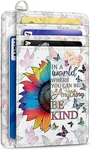 [Yonlevres] Credit Card Holder Slim Wallet, RFID Wallet Women Front Pocket Small Card Holder, Travel Cute Funny Thin Card Case with ID Window PU Leather RFID Blocking Card Organizer Gifts Girls Ladies,