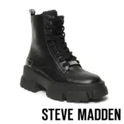 STEVE MADDEN-TANKER ROCK BOTTON 經典綁帶字母厚底中筒靴-黑色