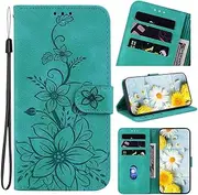 [SATURCASE] Case for Samsung Galaxy A23, Lily PU Leather Flip Dual Magnet Wallet Stand Card Slots Hand Strap Protective Cover for Samsung Galaxy A23 (BH-Green)