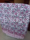 Elegant Kantha Hand Block Print Handmade King Size Bedspread Throw Quilt pink