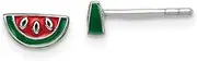 [JewelryWeb] 925 Sterling Silver Rhodium Plated Teen Enameled Watermelon Post Earrings 4.15mm long
