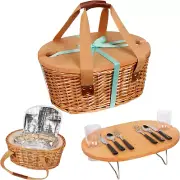 Hap Tim Wicker Picnic Basket Set for 2 with Mini Folding Wine Picnic Table & ...