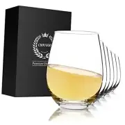 Stemless Wine Glasses Set of 6, Hand Blown Premium Crystal Red Wine or White