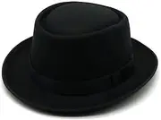[Generic] Classic Fedora Flat Top Hat Pork Pie Hat Felt Boater Church Cap for Men/Women