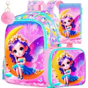 3 Piece Elementary School Backpack Set For Girls 16 Inch Bookbag With Lunch Box Water Resistant