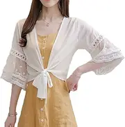 [GK-O] Women Lace Cardigans Cape Sheer Chiffon Jackets Shrug Bolero Capelet Summer Short