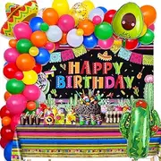 97pcs Mexican Party Decorations Fiesta Birthday Supplies for Boys Girls Adult - Balloon Arch Garland Kit Serape Tablecloth Happy Birthday Backdrop Taco Balloons Decor Cinco De Mayo Party Decorations